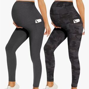 Maternity Leggings - Charcoal and Black Camo